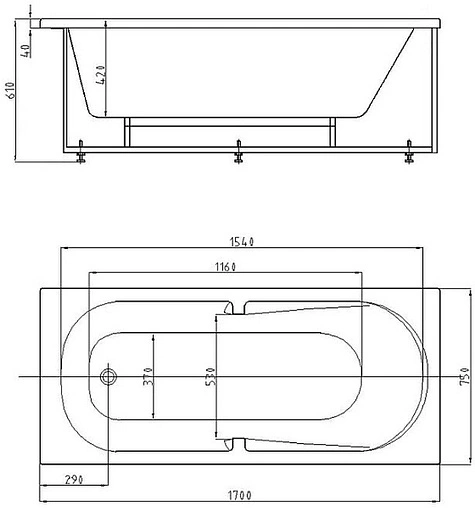 Ванна акриловая Aquatek Лея 170x75 с каркасом (разборный) LEY170-0000045