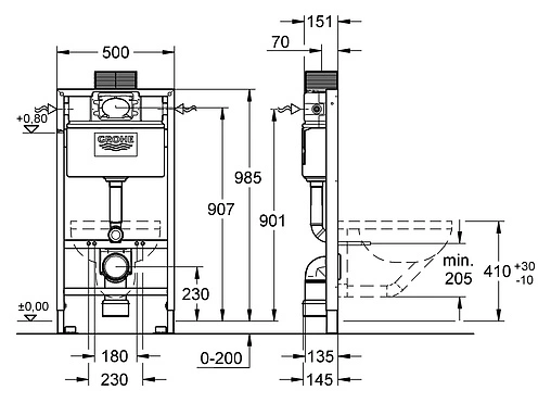 Инсталляция для подвесного унитаза Grohe Rapid SL 38525001