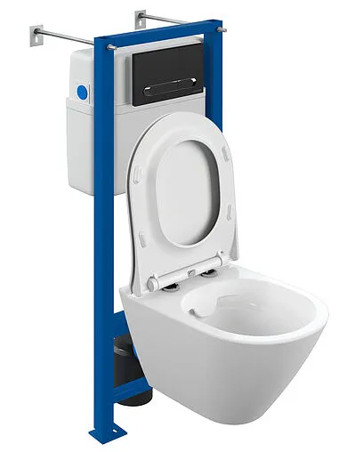 Комплект 6 в 1 Cersanit City Smart CO DPL EO slim LP/Vector/Estetica 68305 с кнопкой Estetica черный матовый с рамкой хром