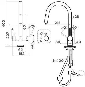 Смеситель для кухни с подключением к фильтру и выдвижным изливом Omoikiri Akita-S-C хром 4994330, 2