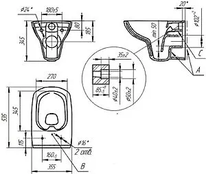 Комплект 6 в 1 Cersanit Carina XL CO DPL EO slim 64441 с кнопкой Corner хром глянцевый, 3