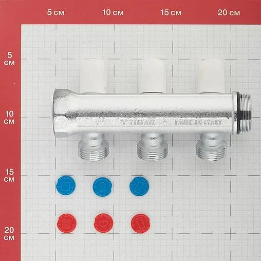 Коллектор регулирующий проходной 3 отвода 1"в/н x ¾"ек Tiemme MAXIMA 1860013 Коллектор регулирующий проходной 3 отвода 1"в/н x ¾"ек Tiemme MAXIMA 1860013