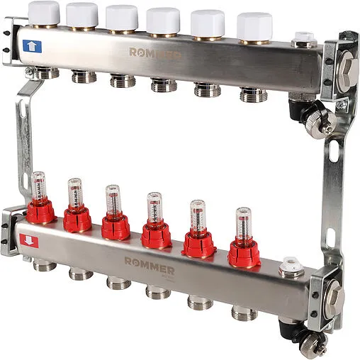 Группа коллекторная с расходомерами 6 отводов 1&quot;в/в x ¾&quot;ек Rommer RMS-1201-000006