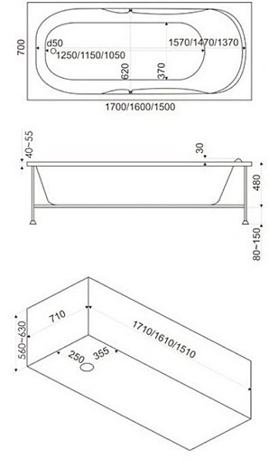 Ванна акриловая Bas Рио 150х70 ЗВ00122