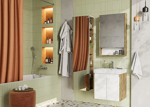 Тумба-умывальник Aquaton Сканди Doors 55 белый/дуб рустикальный 1A2788K0SDZ90