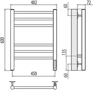 Полотенцесушитель электрический лесенка Terminus Аврора П6 450х600 электро quick touch КС 9005 черный матовый 4670078527479, 2