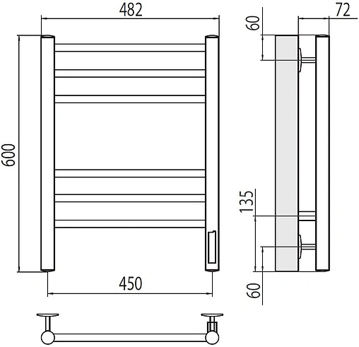 Полотенцесушитель электрический лесенка Terminus Аврора П6 450х600 электро quick touch КС 9003 белый матовый 4670078527462