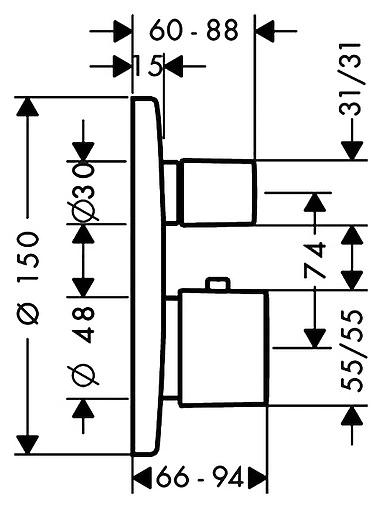Термостат для 2 потребителей Hansgrohe Metris хром 31573000