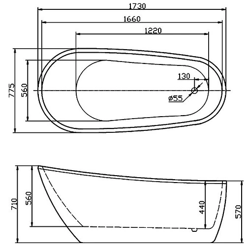Ванна акриловая отдельностоящая BelBagno 173x77 BB15