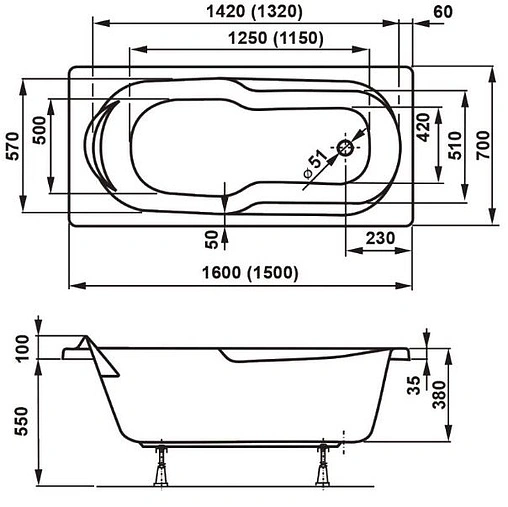 Ванна акриловая Vagnerplast Nymfa 160x70 VPBA167NYM2E-04