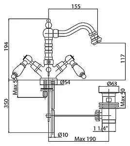 Смеситель для биде Cezares Diamond бронза DIAMOND-BS2-02-Sw, 2