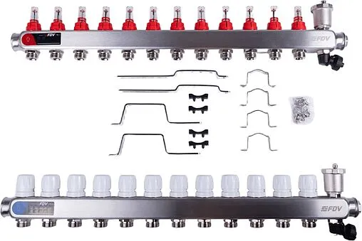 Группа коллекторная с расходомерами 12 отводов 1&quot;в/в x ¾&quot;ек FDV S1103C-2/12