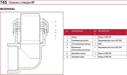 Уголок компрессионный переходной 25мм x ¾&quot;в Itap 7450034025