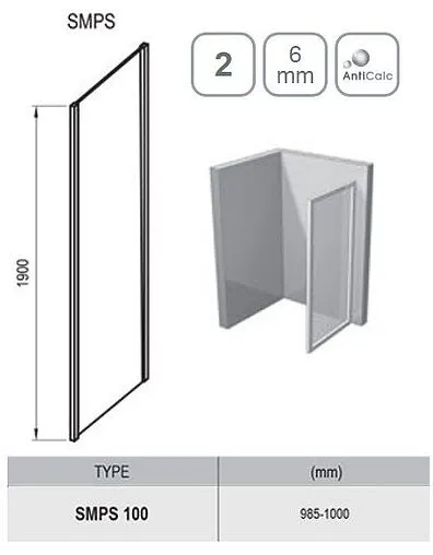 Боковая стенка 1000мм прозрачное стекло Ravak SmartLine SMPS-100 L 9SLA0A00Z1