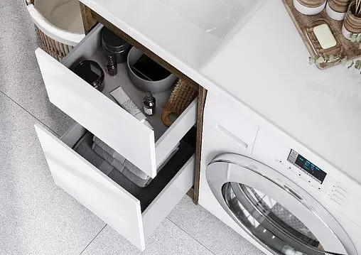 Тумба-умывальник напольная над стиральной машиной Aquaton Лондри 105 L дуб рустикальный/белый 1A2670K2LHDR0+