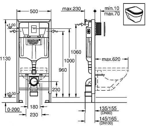 Инсталляция для подвесного унитаза Set 3 в 1 Grohe Solido 38811KF0 с кнопкой черный матовый