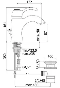 Смеситель для раковины Paffoni Giorgia бронза GI075BR Смеситель для раковины Paffoni Giorgia бронза GI075BR, 2
