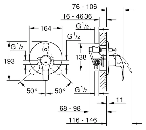 Смеситель для ванны скрытого монтажа Grohe Eurosmart New хром 33305002 Смеситель для ванны скрытого монтажа Grohe Eurosmart New хром 33305002