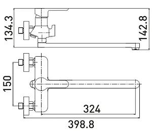 Смеситель для ванны с длинным изливом Gross Aqua Loft хром 7121298C-35F Смеситель для ванны с длинным изливом Gross Aqua Loft хром 7121298C-35F, 2
