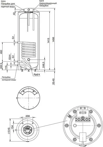 Бойлер комбинированного нагрева Stout (200 л, 32 кВт) SWH-1110-000200
