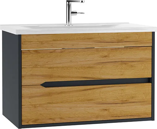 Тумба-умывальник подвесная Домино Karat 80 дуб вотан/антрацит DK3202T+4627173210119
