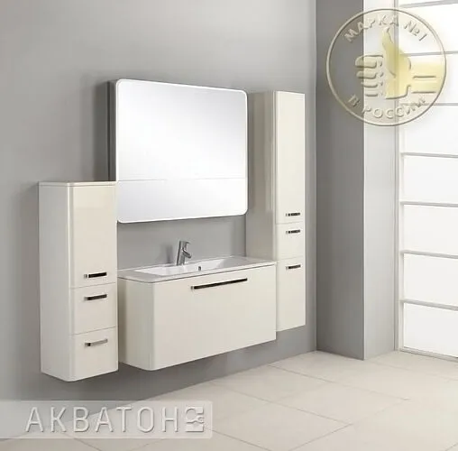 Шкаф-пенал подвесной с бельевой корзиной Aquaton Валенсия 35 L белый жемчуг 1A123803VAG3L