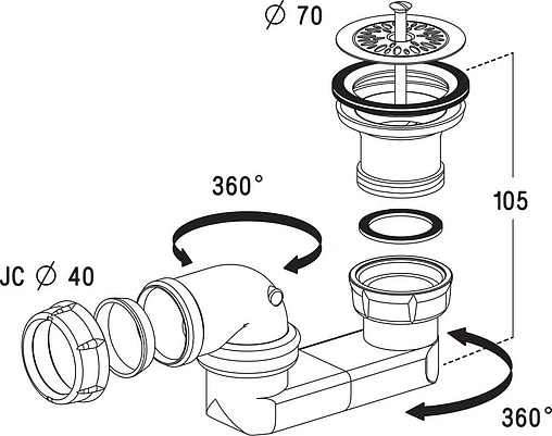 Сифон для душевого поддона Nicoll 570 хром 0205003