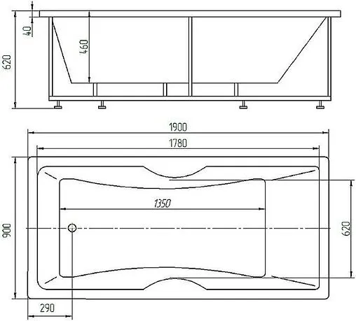 Ванна акриловая Aquatek Феникс 190x90 L с фронтальной панелью, с каркасом (разборный) FEN190-0000078