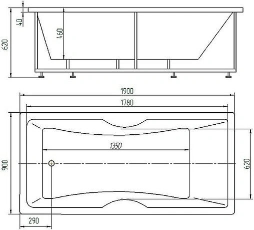 Ванна акриловая Aquatek Феникс 190x90 L с каркасом (разборный) FEN190-0000079
