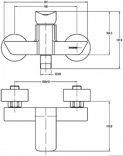 Смеситель для душа Swedbe Iris хром 2220