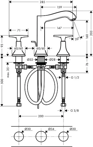 Смеситель для раковины Hansgrohe Metropol Classic 160 хром 31307000