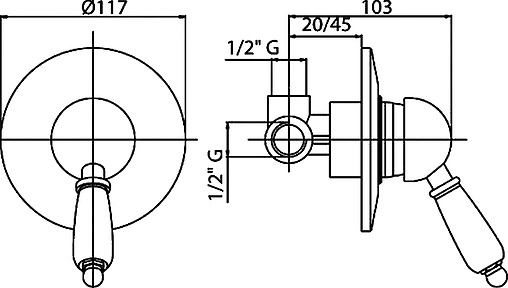 Смеситель для душа скрытого монтажа Cezares Vintage бронза VINTAGE-DIM-02-Sw