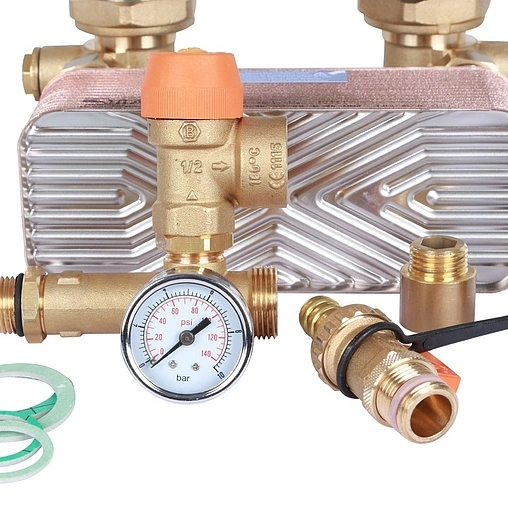 Насосный модуль с теплообменником 28 пластин 1"н х 1"в Stout SDG-0038-282502 с насосом Grundfos UPSO 25-65 180