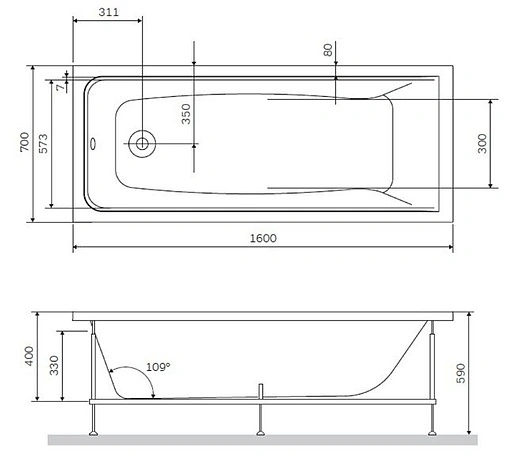Ванна акриловая Am.Pm Gem 160x70 W90A-160-070W-A