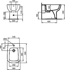 Биде напольное Ideal Standard Esedra белый T281301 Биде напольное Ideal Standard Esedra белый T281301, 2