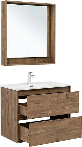 Тумба-умывальник подвесная Aquanet Милан 80 дуб рустикальный 00336379+640344