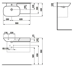 Раковина Laufen Ino 90 R белый 8.1330.2.000.104.1 Раковина Laufen Ino 90 R белый 8.1330.2.000.104.1, 2