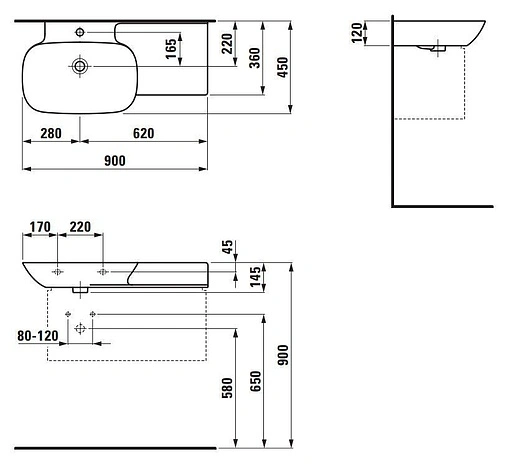 Раковина Laufen Ino 90 R белый 8.1330.2.000.104.1 Раковина Laufen Ino 90 R белый 8.1330.2.000.104.1