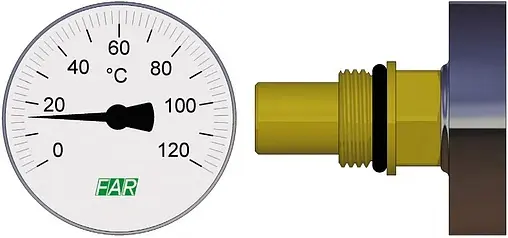 Термометр биметаллический Far 40мм 120°С гильза 36мм ⅜&quot; FA 2650