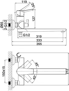 Смеситель для ванны с длинным изливом D&K Rhein Mosel хром DA1263301, 2