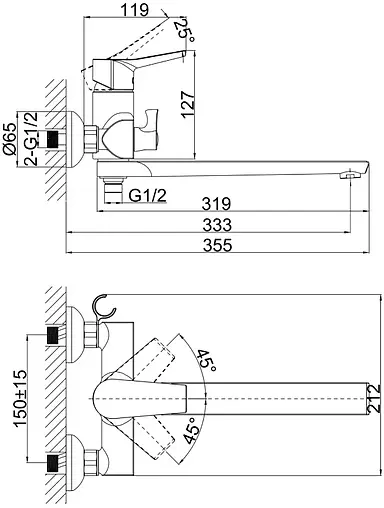 Смеситель для ванны с длинным изливом D&amp;K Rhein Mosel хром DA1263301