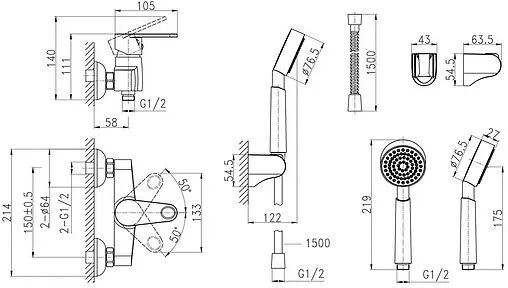 Смеситель для душа Cersanit Cari хром 63029 Смеситель для душа Cersanit Cari хром 63029