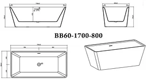 Ванна акриловая отдельностоящая BelBagno 170x80 BB60-1700-800 Ванна акриловая отдельностоящая BelBagno 170x80 BB60-1700-800, 2