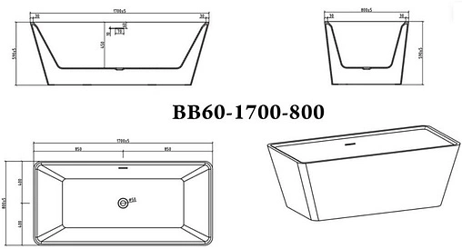 Ванна акриловая отдельностоящая BelBagno 170x80 BB60-1700-800