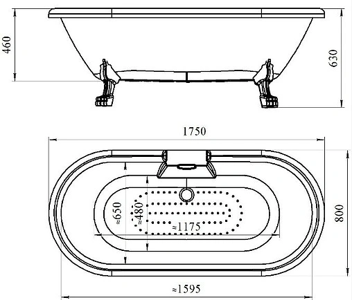 Ванна акриловая отдельностоящая Radomir Леонесса 175х80 на ножках "лилия" хром/перламутр 1-01-2-0-9-138П