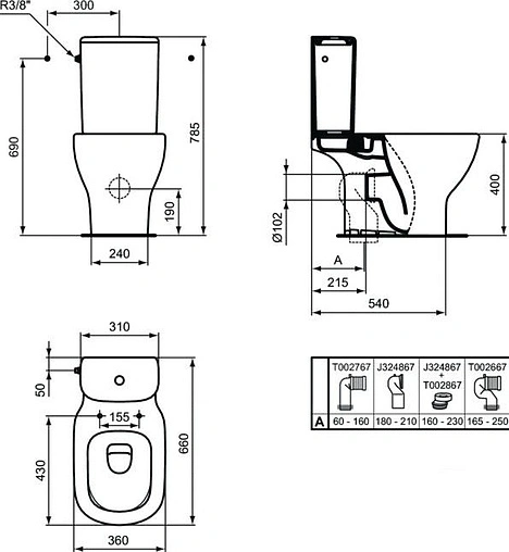 Унитаз-компакт безободковый Ideal Standard Tesi AquaBlade Silk white белый матовый T0087V1+T3568V1