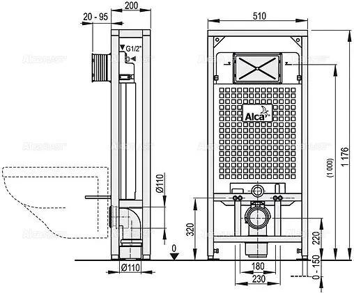 Инсталляция для подвесного унитаза AlcaPlast Solomodul A116/1200