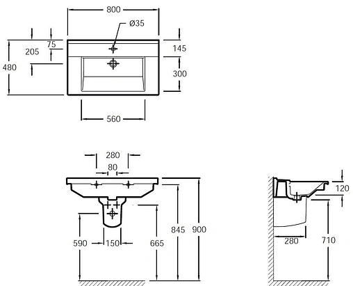 Раковина Jacob Delafon Struktura 80 белый EXH112-00