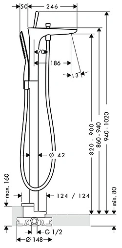 Смеситель для ванны напольный Hansgrohe PuraVida белый/хром 15473400