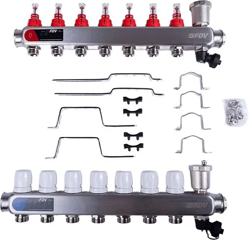 Группа коллекторная с расходомерами 7 отводов 1&quot;в/в x ¾&quot;ек FDV S1103C-2/7